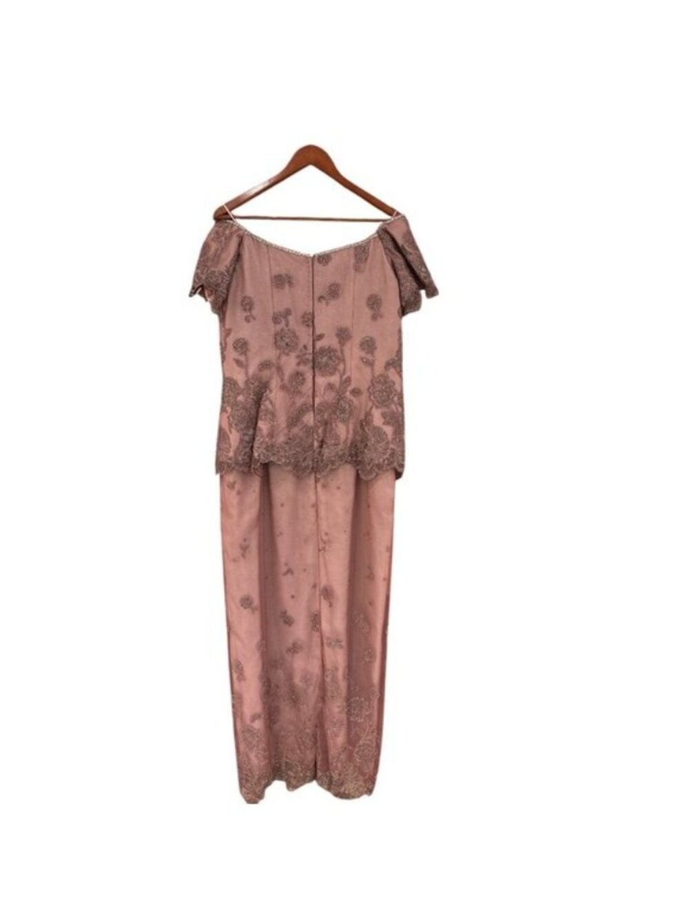 Vintage Rose Taft Couture Beaded Gown Dusty Rose Off Shoulder Formal Dress USA - Picture 6 of 14